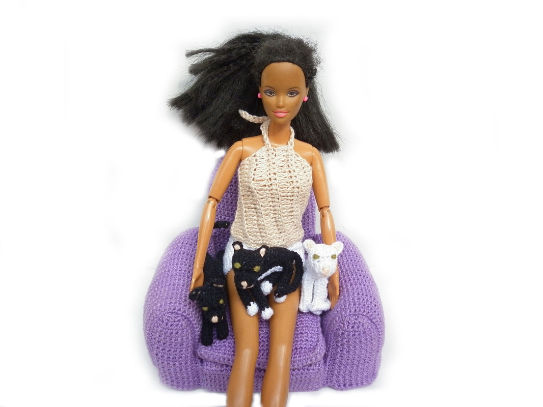 Rebeckah's Treasures: Barbie and her 3 crochet kitty cats.