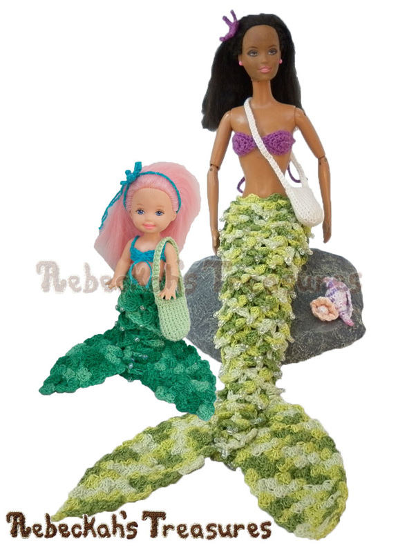 Cross-Body Treasure Bags | FREE crochet patterns via @beckastreasures | Crochet these bags for your mermaid fashion dolls' great treasure-hunting adventures today! #barbie #crochet #bag