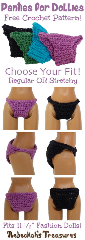 Fashion Doll Panties | FREE crochet pattern via @beckastreasures | Delight little girls everywhere and add a special touch to your crochet dresses! Comes in two fit styles - regular and stretchy. #barbie #crochet