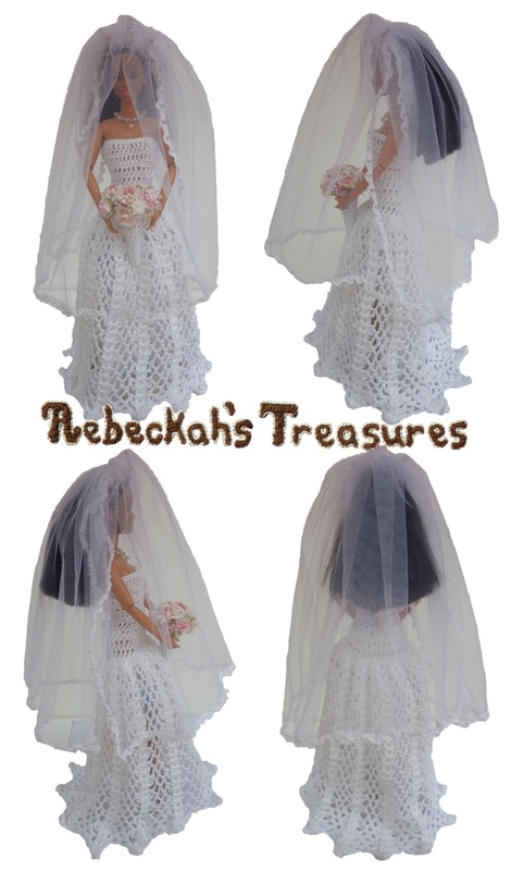 Crochet Barbie Wedding Set for Isabel by Rebeckah's Treasures ~ Barbie Bride with Veil in Front