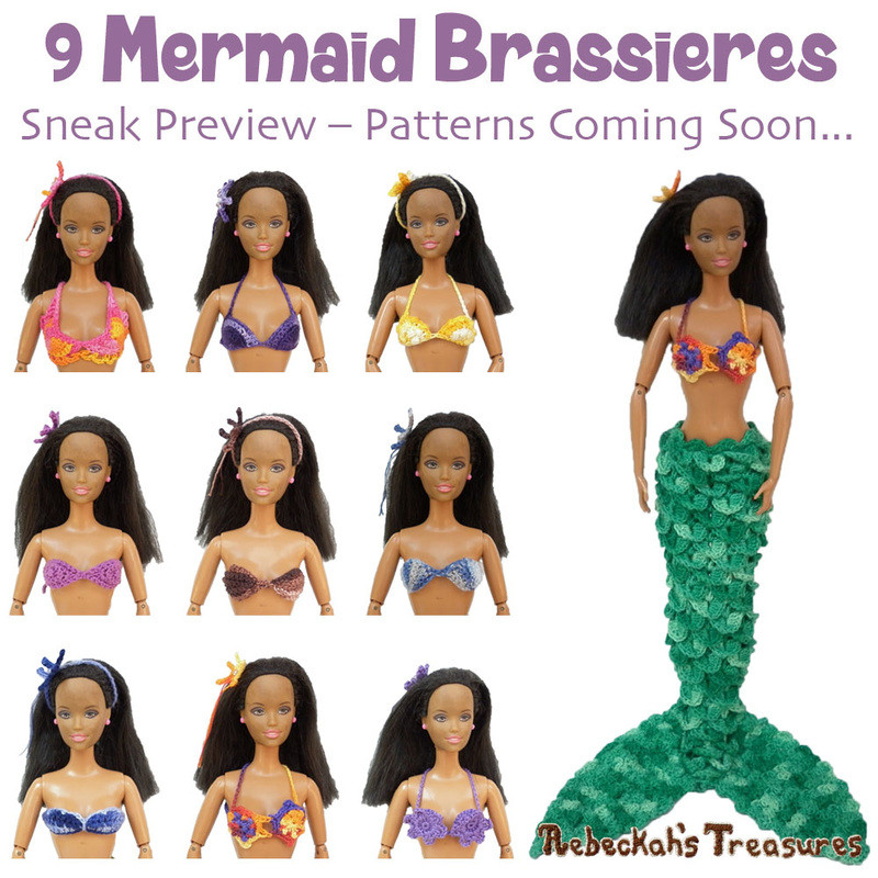 9 Mermaid / Bikini Brassieres for Fashion Dolls by @beckastreasures | Crochet patterns are coming soon... Plus, help pick two to be free on the blog!