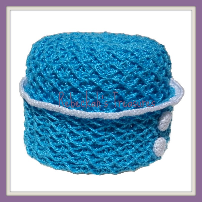 Rebeckah's Treasures' Crochet Criss Cross Diamond Romper Layette Hat