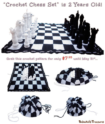 Crochet Chess Set Pattern is 2 Years Old! Get it for a bargain price of $7.95 instead of $15... via @beckastreasures