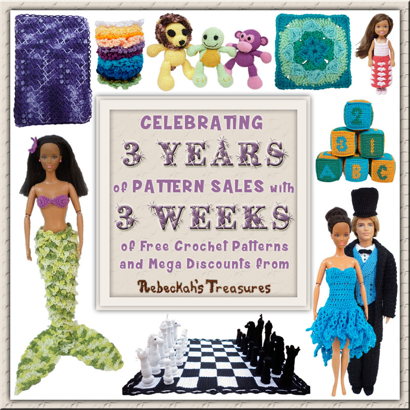 Celebrating 3 years of pattern sales with 3 WEEKS of #free crochet patterns and mega discounts from @beckastreasures | From May 2 until May 22, 2016...