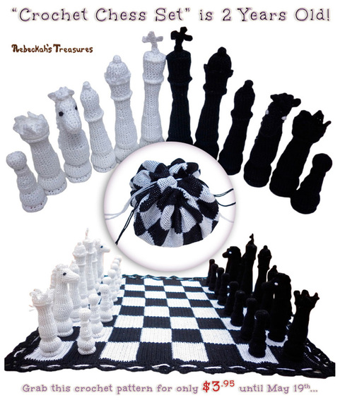 Crochet Chess Set Pattern is 2 Years Old! Get it for a special price of $3.95 instead of $15... via @beckastreasures