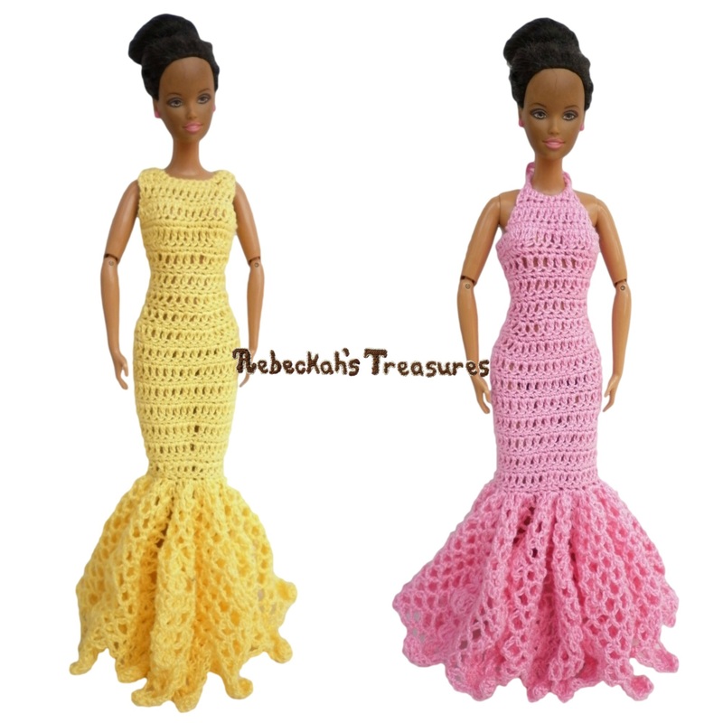 Jewel Flowy Mermaid (yellow) & Halter Flowy Trumpet (pink) Dresses
