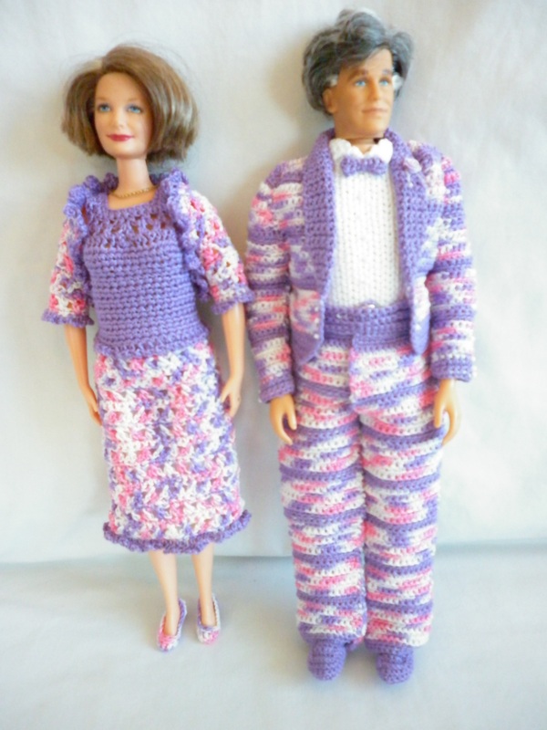 Crochet Grandma Barbie Dress & Grandpa Barbie Tuxedo