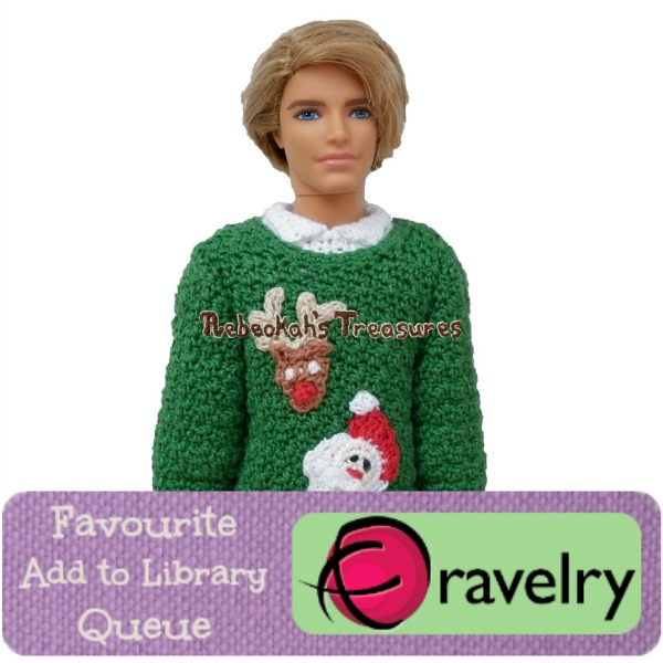 Favourite, Add to Library & Queue Dad's Fashion Doll Christmas Sweater on Ravelry http://www.ravelry.com/patterns/library/dads-fashion-doll-christmas-sweater-crochet-pattern