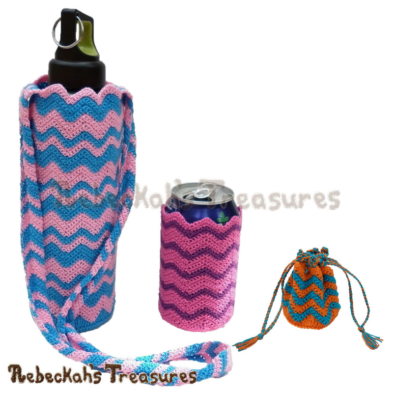 Chevron Accessories in the Round with @beckastreasures| a Water Bottle Cozy, a Soda Can Cozy & a Coin Purse!