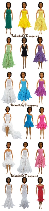 Round Up of 18 Dress Previews for Barbie's New Collection ~ From top-left: 1. Right Asymmetrical Ice Princess Dress, 2. Left Asymmetrical Mini Ball Gown Dress, 3. V-Neck Little Black Dress, 4. Halter Column Dress, 5. Sweetheart Halter Strap A-Line Summer Dress, 6. Halter Strap Ball Gown Summer Dress, 7. Scoop High-Low Dress with Train, 8. Low Scoop Princess Dress, 9. Sweetheart Scoop High-Low Dress, 10. Spaghetti Strap Square A-Line Dress, 11. Square Ball Gown Dress, 12. Jewel High Waist Dress, 13. Off-the-Shoulder Sweetheart Capped Sleeves Cocktail Dress, 14. Queen Anne Mermaid Dress, 15. Sweetheart Illusion Fishtail Dress, 16. Sweetheart Flowy High-Low Dress, 17. Straight-Across Beaded A-Line Dress with Train, and 18. Bateau Ball Gown Dress.