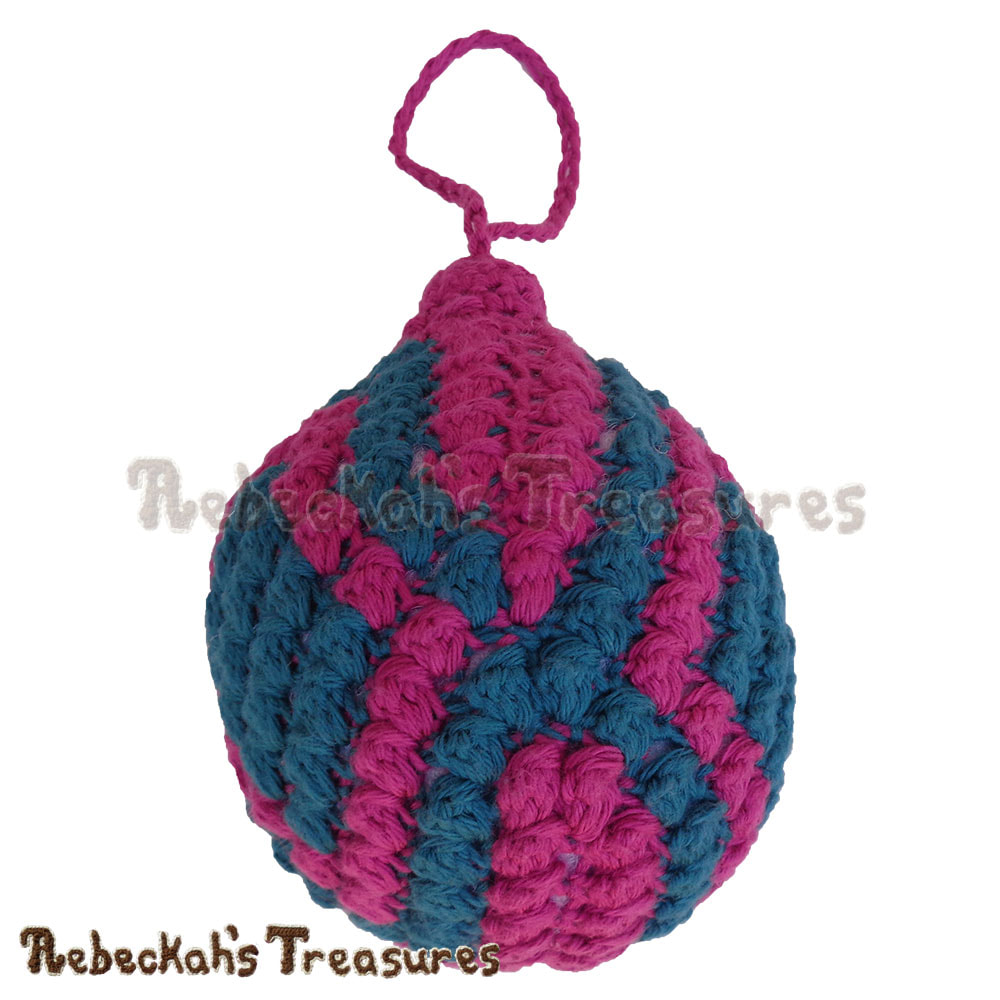 Diamonds Bobble Bauble | Amigurumi Crochet Pattern by @beckastreasures | Written pattern + photo tutorials too | Available to purchase in my #Ravelry & Website shops - Get your copy today! | #crochet #pattern #amigurumi #christmas #bauble #ornament #diamonds #RebeckahsTreasures