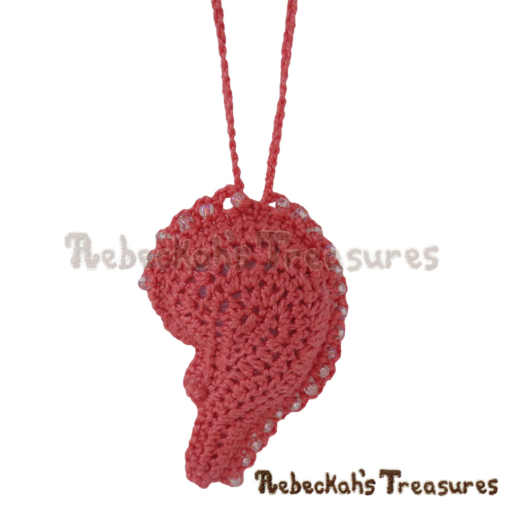 Right Heart Half CLOSE-UP - RS! | Dusty Rose Jumbo Broken Hearts Necklace Set Story | A Crochet Pattern by @beckastreasures for @getstuffed | Is it an amigurumi or an appliqué? Will it be a necklace, a fob or a pillow? Are the hearts separated to share with your besties or kept whole to show broken hearts can be mended? YOU get to decide!!! | #crochet #pattern #brokenheart #valentine #heart #amigurumi #appliqué #necklace #fob #pillow