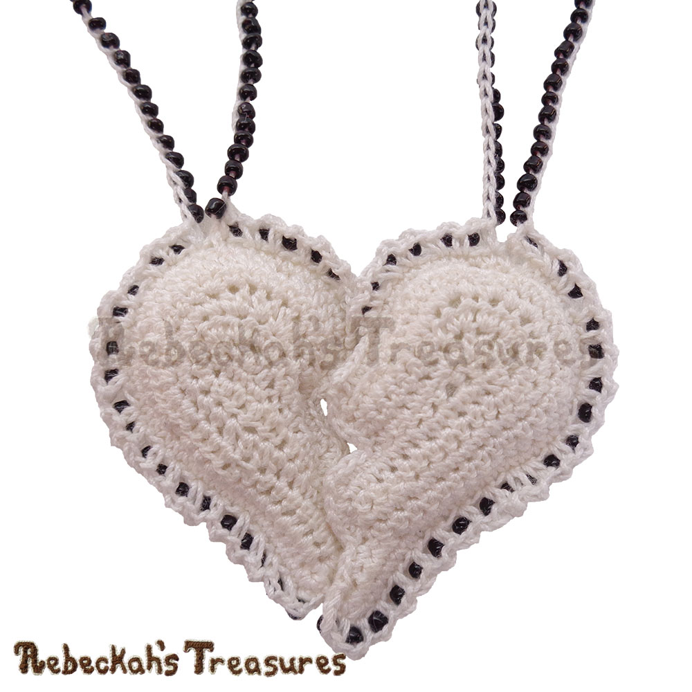 Looks pretty WS up too! | Beaded Friendship Broken Heart Necklaces Story | A Crochet Pattern by @beckastreasures for @getstuffed | Is it an amigurumi or an appliqué? Will it be a necklace, a fob or a pillow? Are the hearts separated to share with your besties or kept whole to show broken hearts can be mended? YOU get to decide!!! | #crochet #pattern #brokenheart #valentine #heart #amigurumi #appliqué #necklace #fob #pillow