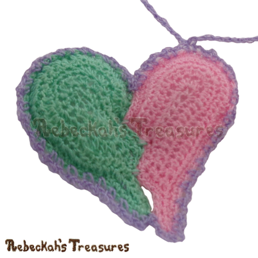 Close-Up! | Dainty Broken Heart Locket Story | A Crochet Pattern by @beckastreasures for @getstuffed | Is it an amigurumi or an appliqué? Will it be a necklace, a fob or a pillow? Are the hearts separated to share with your besties or kept whole to show broken hearts can be mended? YOU get to decide!!! | #crochet #pattern #brokenheart #valentine #heart #amigurumi #appliqué #necklace #fob #pillow