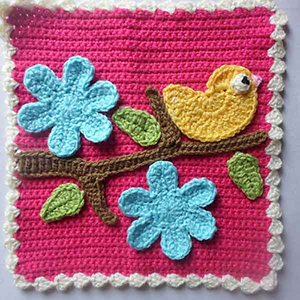 Bird & Flower Applique Set Afghan Block - Free Crochet Pattern by @CCWJoanita | Featured at Creative Crochet Workshop - Sponsor Spotlight Round Up via @beckastreasures | #fallintochristmas2016 #crochetcontest #spotlight #crochet #roundup