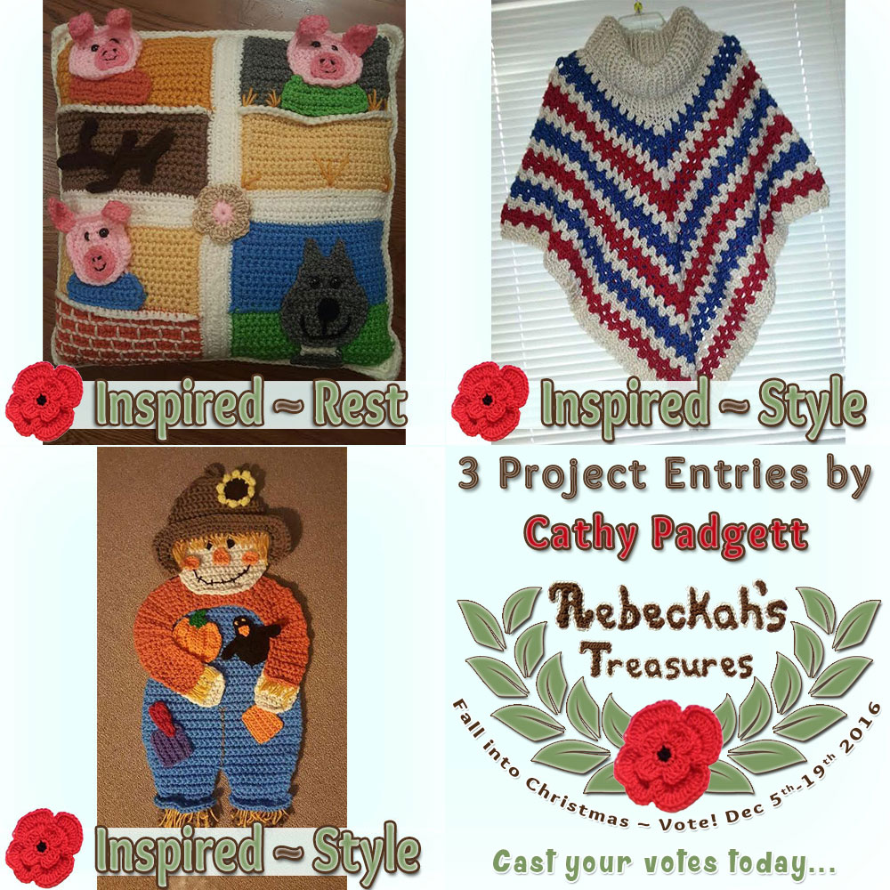 Meet Cathy Padgett! |Fall into Christmas 2016 - Contestants with names A-C via @beckastreasures! | Get to know more about her entries, if they have patterns and where they can be found. | Vote for your favourites from Dec. 5th-19, 2016! | #fallintochristmas2016 #crochetcontest #meetthecontestants