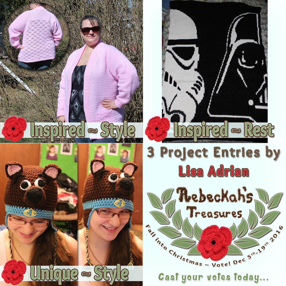 Meet Lisa Adrian! |Fall into Christmas 2016 - Contestants with names L-N via @beckastreasures! | Get to know more about her entries, if they have patterns and where they can be found. | Vote for your favourites from Dec. 5th-19, 2016! | #fallintochristmas2016 #crochetcontest #meetthecontestants