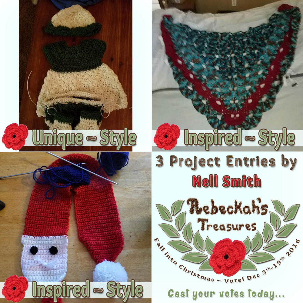 Meet Nell Smith! |Fall into Christmas 2016 - Contestants with names L-N via @beckastreasures! | Get to know more about her entries, if they have patterns and where they can be found. | Vote for your favourites from Dec. 5th-19, 2016! | #fallintochristmas2016 #crochetcontest #meetthecontestants