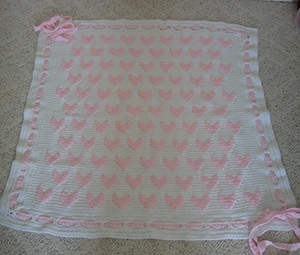 Pink Hearts Baby Afghan by @LivingPlastic | via I Heart Blankets, Pillows & Rugs - A LOVE Round Up by @beckastreasures | #crochet #pattern #hearts #kisses #valentines #love
