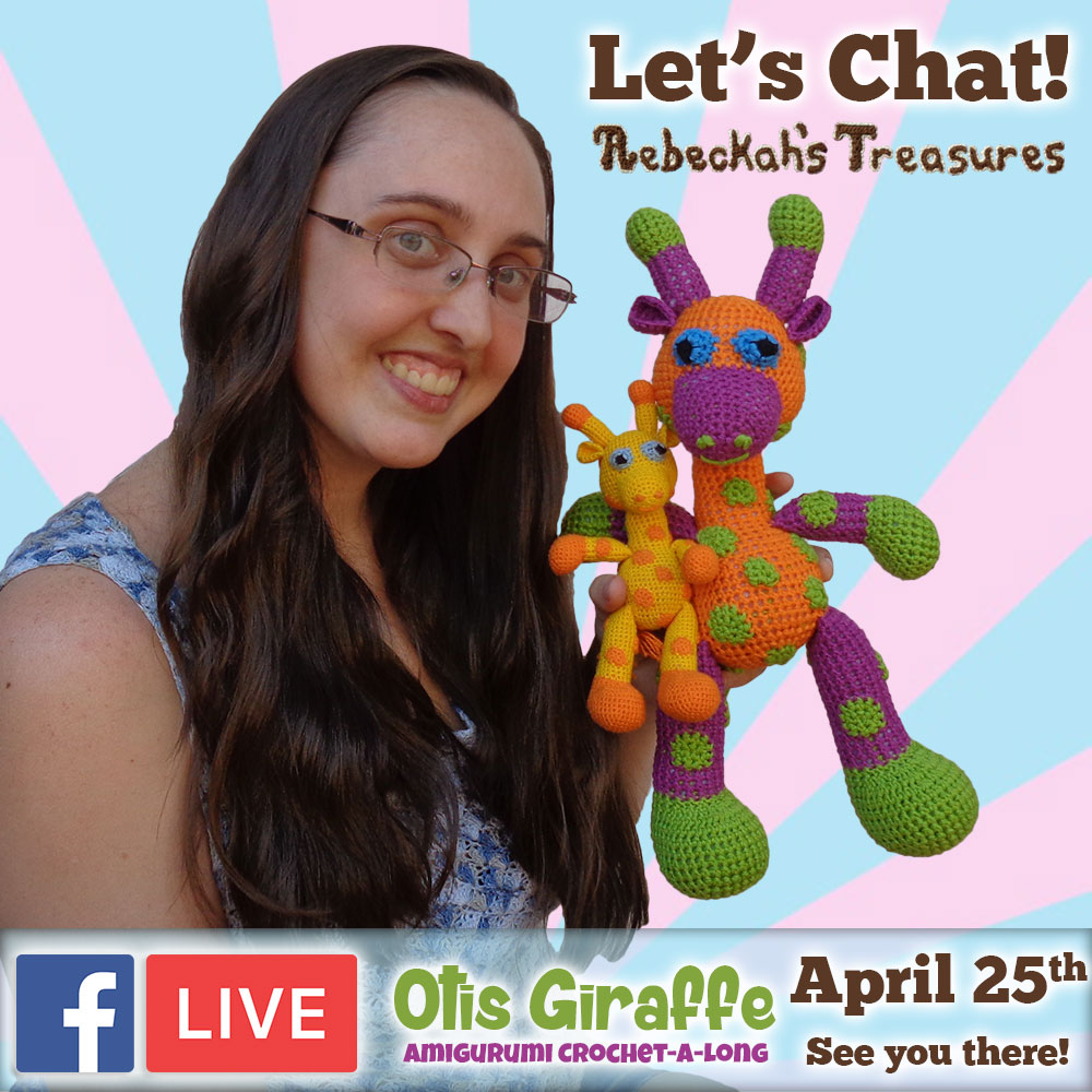Let's chat! JOIN me for #FacebookLIVE at #RebeckahsTreasures to discuss the #Otis #Giraffe - #Amigurumi Crochet-A-Long by @beckastreasures | #OtisGiraffeCAL Part 6: HEAD & FINISHING TOUCHES | #crochet #pattern #CAL | See you there - #Friday, #April 25th, 2017!