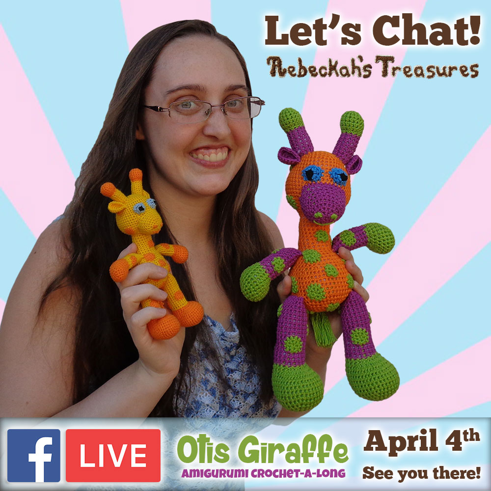 Let's chat! JOIN me for #FacebookLIVE at #RebeckahsTreasures to discuss the #Otis #Giraffe - #Amigurumi Crochet-A-Long by @beckastreasures | Part 1: Introduction to #OtisGiraffeCAL | #crochet #pattern #CAL | See you there - #Tuesday, #April 4th, 2017!