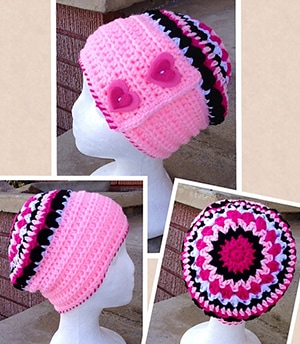 Sweetheart Beanie by @SnappyTots | via I Heart Hats - A LOVE Round Up by @beckastreasures | #crochet #pattern #hearts #kisses #valentines #love