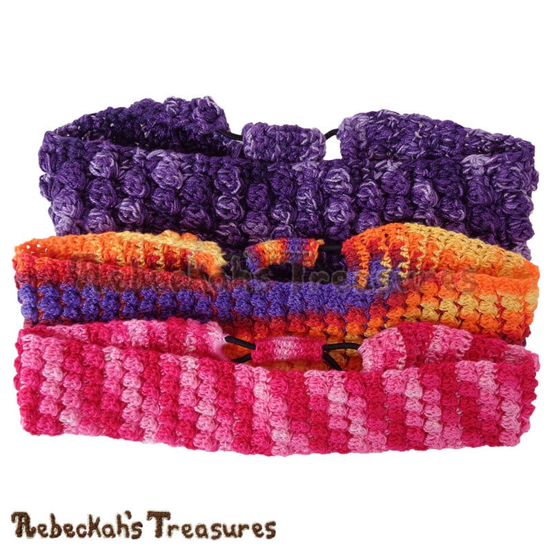 ALL 3 Together! | Pebble Bobbles Headband by @beckastreasures | Limited Time Free Crochet Pattern for A Designer's Potpourri Year-Long CAL with @countrywillow12, @crochetmemories, @Sherrys2boyz & @ArtofaDG | #headband #crochet #pattern #pebbles #bobbles #holidaygift #stashbuster | Join today!