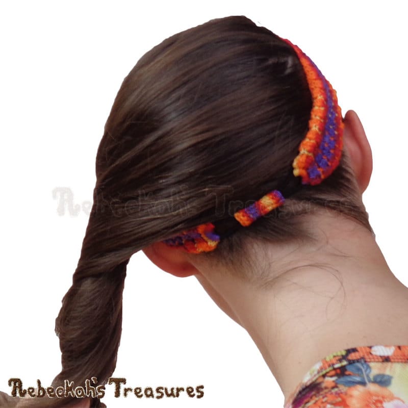 Colourful Headband - Back View | Pebble Bobbles Headband by @beckastreasures | Limited Time Free Crochet Pattern for A Designer's Potpourri Year-Long CAL with @countrywillow12, @crochetmemories, @Sherrys2boyz & @ArtofaDG | #headband #crochet #pattern #pebbles #bobbles #holidaygift #stashbuster | Join today!