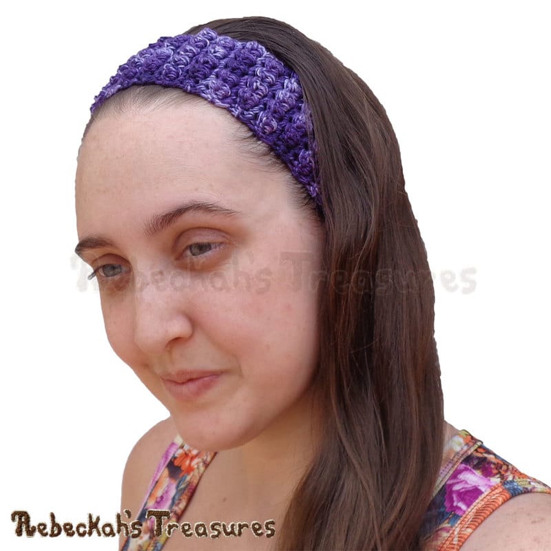 Me in my Thick Purple Headband! | Pebble Bobbles Headband by @beckastreasures | Limited Time Free Crochet Pattern for A Designer's Potpourri Year-Long CAL with @countrywillow12, @crochetmemories, @Sherrys2boyz & @ArtofaDG | #headband #crochet #pattern #pebbles #bobbles #holidaygift #stashbuster | Join today!