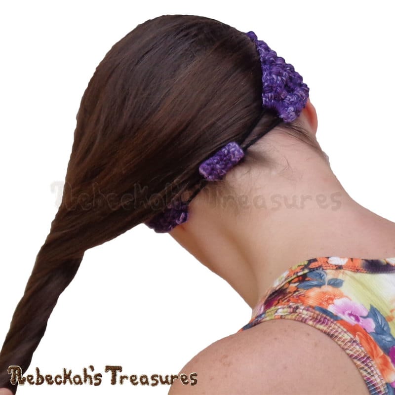 Purple Headband - Back View | Pebble Bobbles Headband by @beckastreasures | Limited Time Free Crochet Pattern for A Designer's Potpourri Year-Long CAL with @countrywillow12, @crochetmemories, @Sherrys2boyz & @ArtofaDG | #headband #crochet #pattern #pebbles #bobbles #holidaygift #stashbuster | Join today!