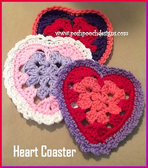 Heart Coaster by @PoshPoochDesign | via Be Mine Coasters & Cozies - A LOVE Round Up by @beckastreasures | #crochet #pattern #hearts #kisses #valentines #love