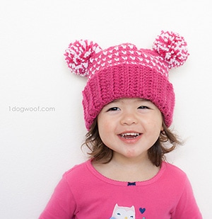 Lolly-Poms Sweetheart Beanie by @1dogwoof | via I Heart Hats - A LOVE Round Up by @beckastreasures | #crochet #pattern #hearts #kisses #valentines #love