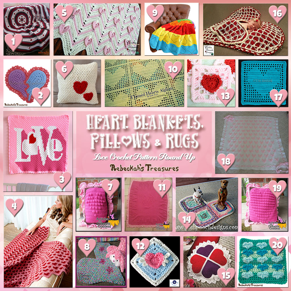 I Heart Blankets, Pillows & Rugs! | A LOVE Round Up by @beckastreasures with & MORE! | Featuring 20 #Crochet #Patterns from 14 designers (11 #FREE + 9 Premium) | #hearts #kisses #valentines #love