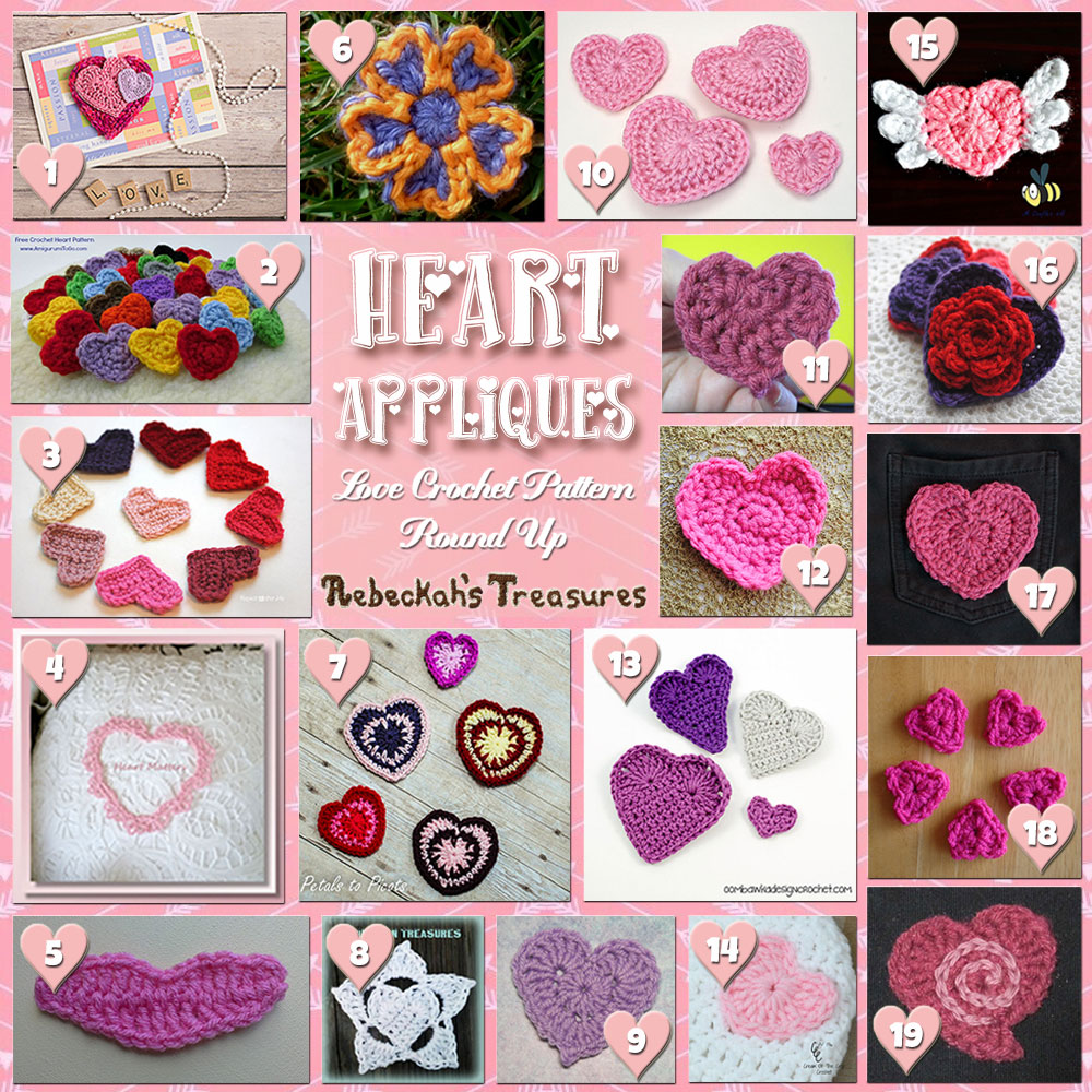 Be Mine Appliqués! (Collage A) | A LOVE Round Up by @beckastreasures with & MORE! | Featuring 37 #Crochet #Patterns from 21 designers (36 #FREE + 1 Premium) | #hearts #kisses #valentines #love