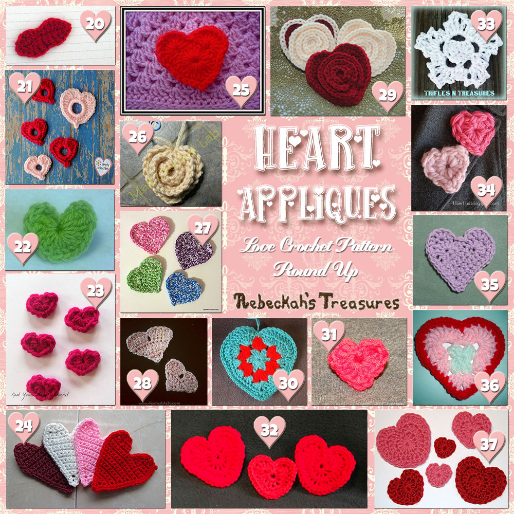 Be Mine Appliqués! (Collage B) | A LOVE Round Up by @beckastreasures with & MORE! | Featuring 37 #Crochet #Patterns from 21 designers (36 #FREE + 1 Premium) | #hearts #kisses #valentines #love