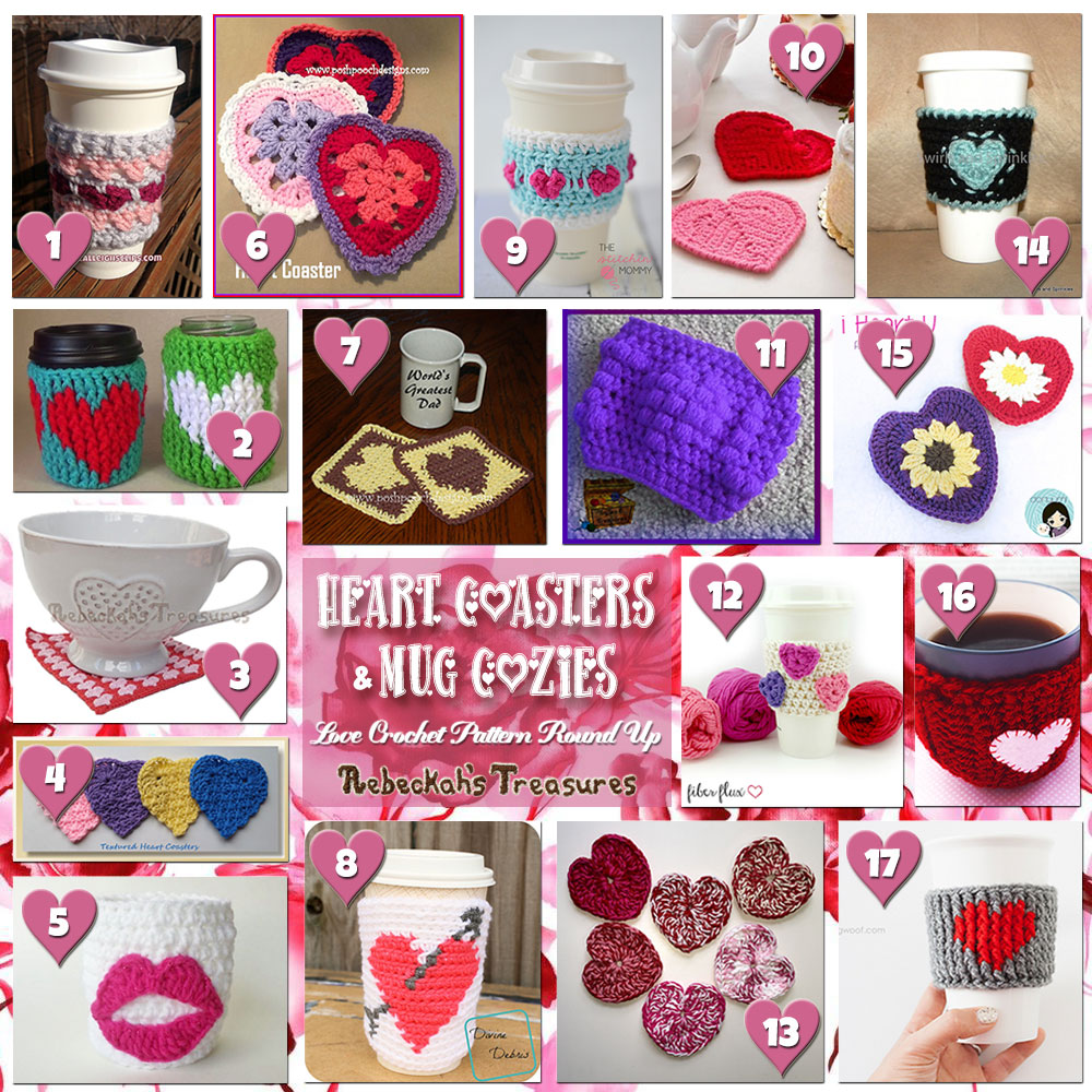 Be Mine Coasters & Cozies! | A LOVE Round Up by @beckastreasures with & MORE! | Featuring 17 #Crochet #Patterns from 16 designers (14 #FREE + 3 Premium) | #hearts #kisses #valentines #love