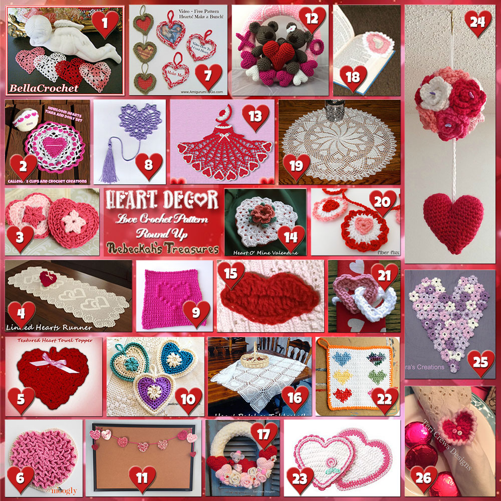 Be Mine Décor! | A LOVE Round Up by @beckastreasures with & MORE! | Featuring 26 #Crochet #Patterns from 16 designers (15 #FREE + 11 Premium) | #hearts #kisses #valentines #love