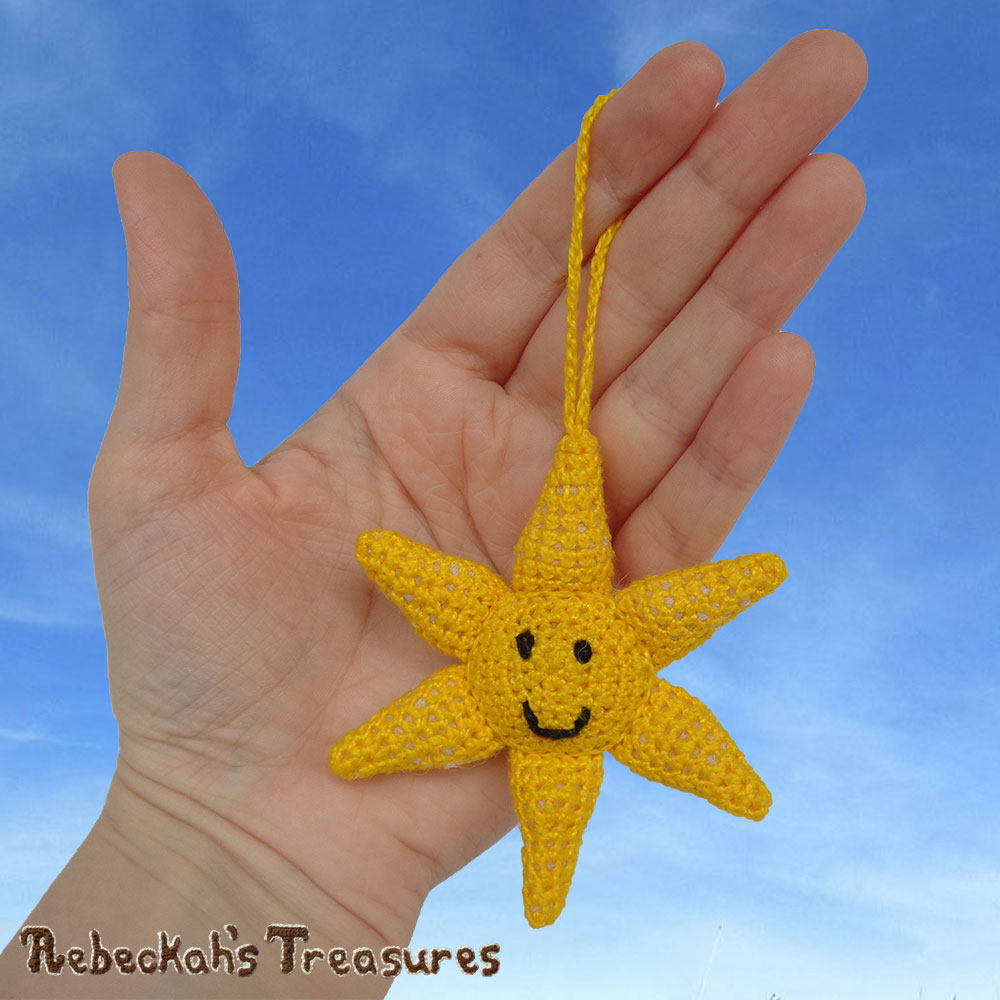 My Only Sunshine - Thread Variation in My Hand! | Amigurumi Crochet Pattern by @beckastreasures | Will it be mirror decoration, part of a baby mobile or a special charm? YOU get to decide!!! | | Available to purchase in my #Ravelry & Website shops, or as part of the May 2017 issue of @getstuffed - Get your copy today! | #crochet #pattern #sun #sunshine #amigurumi #GetStuffedMagazine