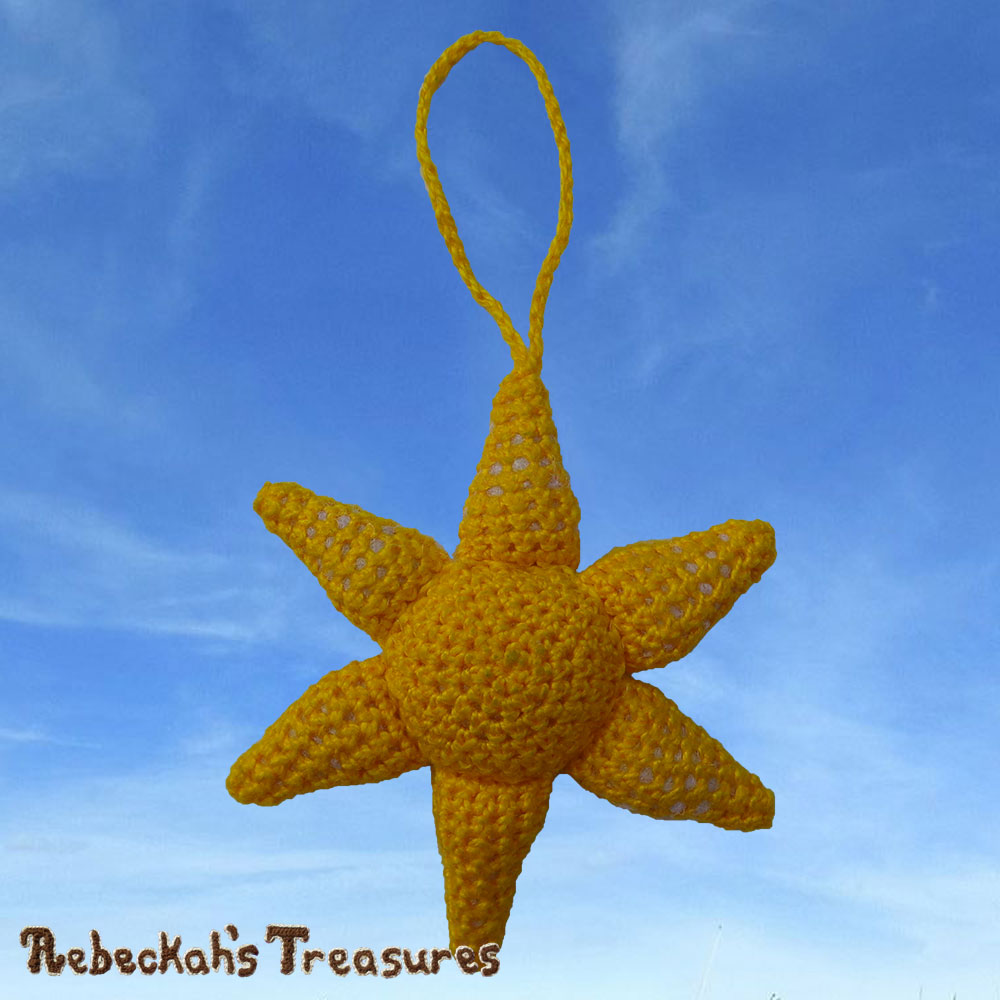 My Only Sunshine - Thread Variation - No Smile | Amigurumi Crochet Pattern by @beckastreasures | Will it be mirror decoration, part of a baby mobile or a special charm? YOU get to decide!!! | | Available to purchase in my #Ravelry & Website shops, or as part of the May 2017 issue of @getstuffed - Get your copy today! | #crochet #pattern #sun #sunshine #amigurumi #GetStuffedMagazine