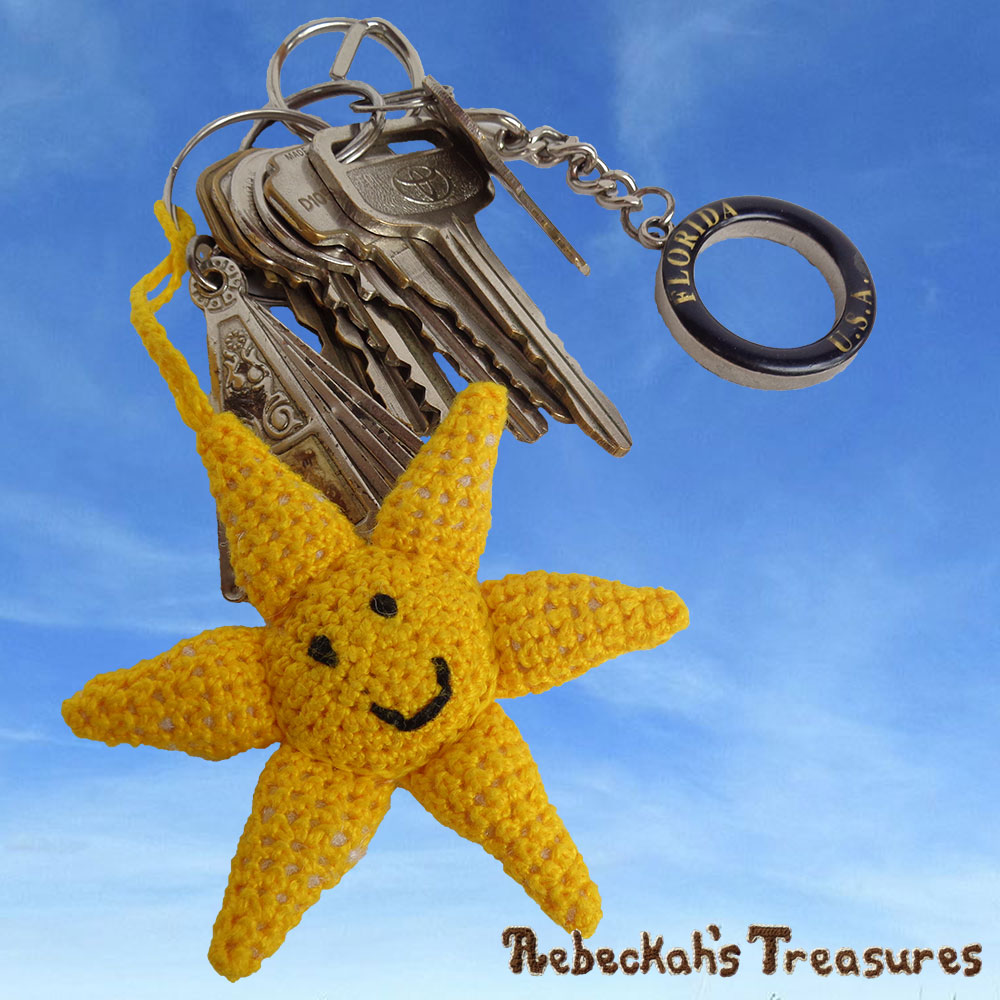 My Only Sunshine - Thread Variation as a Key Charm! | Amigurumi Crochet Pattern by @beckastreasures | Will it be mirror decoration, part of a baby mobile or a special charm? YOU get to decide!!! | | Available to purchase in my #Ravelry & Website shops, or as part of the May 2017 issue of @getstuffed - Get your copy today! | #crochet #pattern #sun #sunshine #amigurumi #GetStuffedMagazine