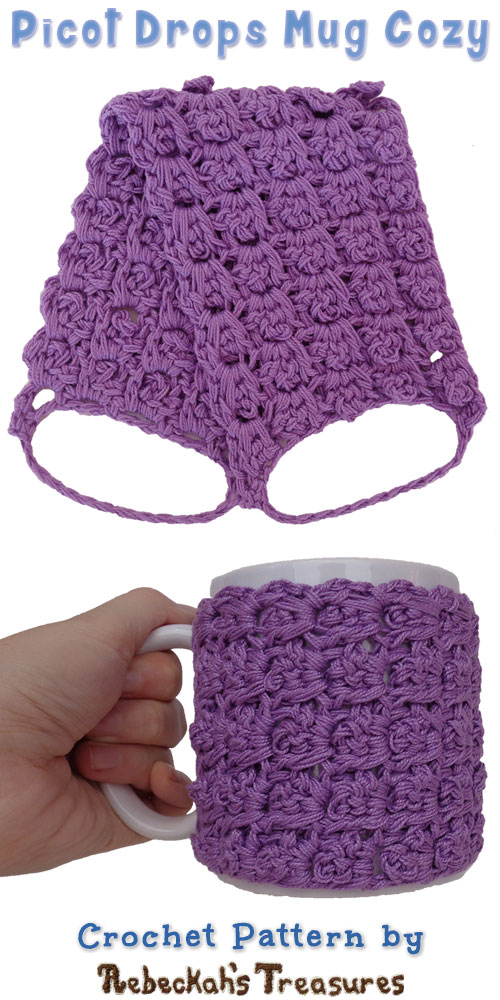 Lavender Picot Drops Mug Cozy | Free Crochet Pattern by @beckastreasures | Holiday Stashdown CAL 2016 with @ucrafter | #HolidayStashdownCAL2016 #crochet #mugcozy | Join today!