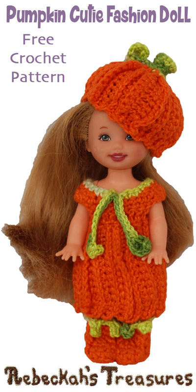 Pumpkin Cutie Child Fashion Doll by @beckastreasures | Free Crochet Pattern for A Designer's Potpourri Year-Long CAL with @countrywillow12, @crochetmemories, @Sherrys2boyz & @ArtofaDG | #pumpkin #crochet #barbie #kelly #mattel #doll #autumn | Join today!