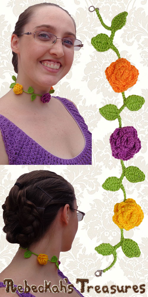 Springtime Blossoms Ring Around the Rosy Choker Necklace | Premium Crochet Pattern by @beckastreasures with FREE video tutorials! | #rose #choker #necklace #crochet #pattern #tutorial #rosebud
