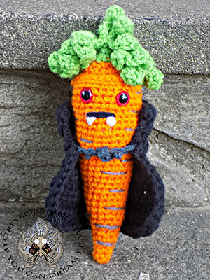Count Nibbles the Vampire Carrot - Crochet Pattern by @greybriarhollow | Featured at Greybriar Hollow - Sponsor Spotlight Round Up via @beckastreasures | #fallintochristmas2016 #crochetcontest #spotlight #crochet #roundup