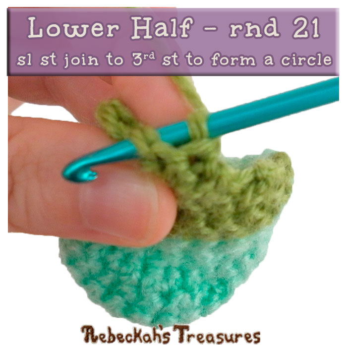 WIP Picture 06 - Lower Half rnd 21 | Crocheting the Spiral Conch Shell via @beckastreasures | FREE Crochet Pattern at www.rebeckahstreasures.com! #seashell #crochet #spiralconchshell #shell #treasure