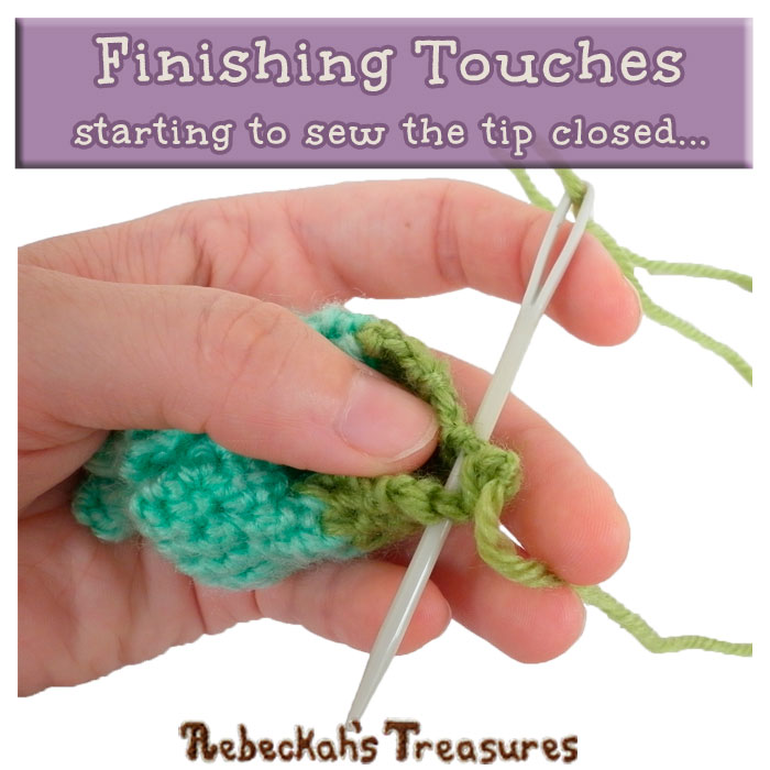 WIP Picture 08 - Finishing Touches - Sew Tip | Crocheting the Spiral Conch Shell via @beckastreasures | FREE Crochet Pattern at www.rebeckahstreasures.com! #seashell #crochet #spiralconchshell #shell #treasure