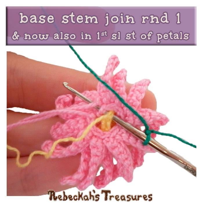 WIP Picture 8 | Crocheting rnd 1 of the Dainty Daisy stem via @beckastreasures | FREE Pencil Topper / Finger Puppet Crochet Pattern!