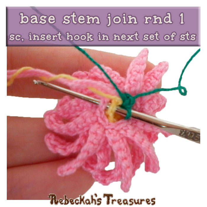 WIP Picture 9 | Crocheting rnd 1 of the Dainty Daisy stem via @beckastreasures | FREE Pencil Topper / Finger Puppet Crochet Pattern!