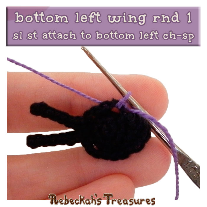 WIP Picture 3 | Crocheting the Elegant Butterfly's Bottom-Left-Wing via @beckastreasures | FREE Pencil Topper / Finger Puppet Crochet Pattern!