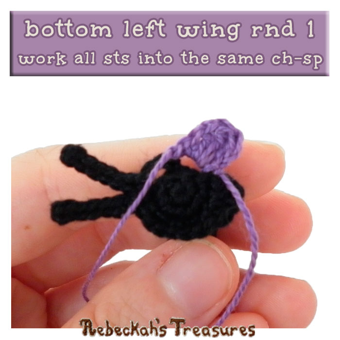 WIP Picture 4 | Crocheting the Elegant Butterfly's Bottom-Left-Wing via @beckastreasures | FREE Pencil Topper / Finger Puppet Crochet Pattern!